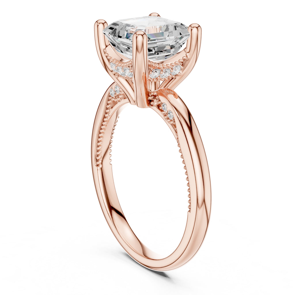 2.50 ct Ember Solitaire Engagement Ring 2.5ct Rose Gold Asscher