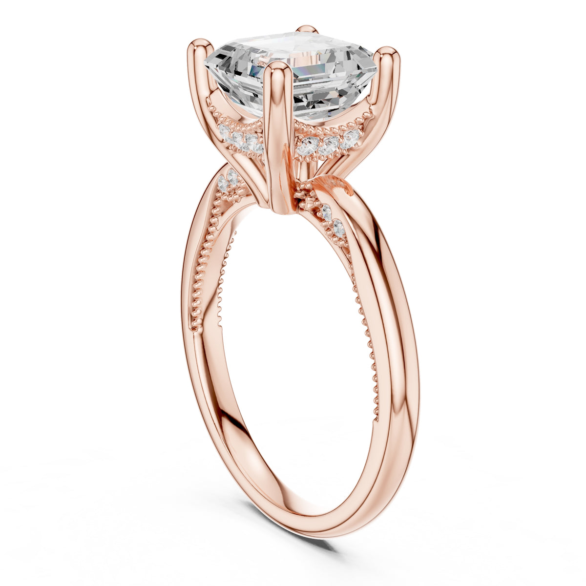 2.50 ct Ember Solitaire Engagement Ring 2.5ct Rose Gold Asscher