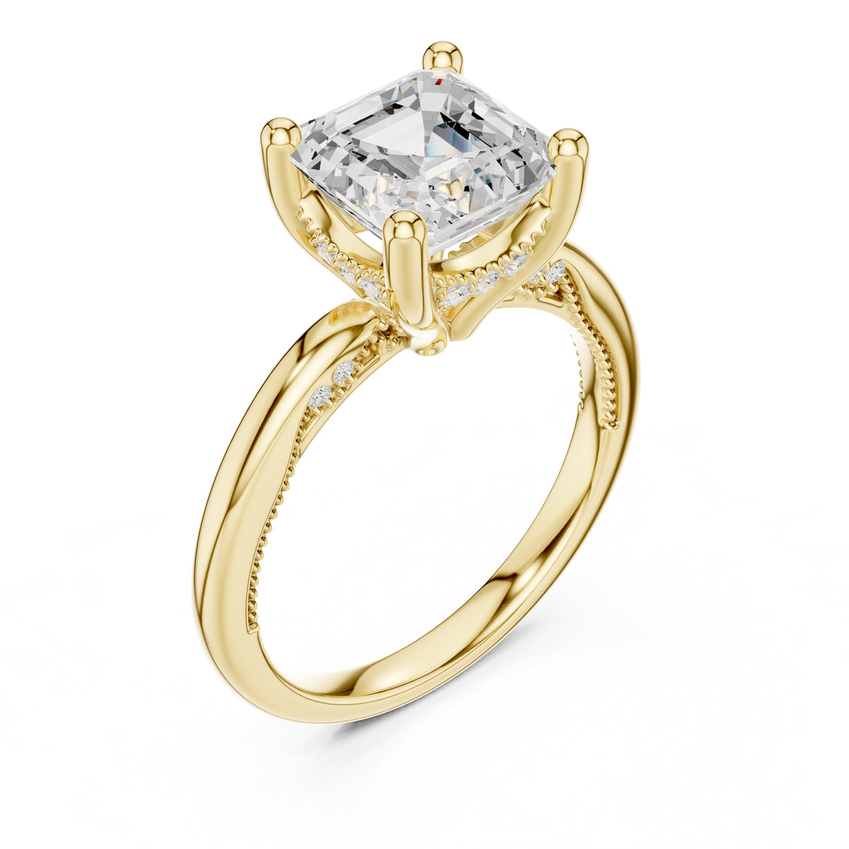2.50 ct Ember Solitaire Engagement Ring 2.5ct Yellow Gold Asscher