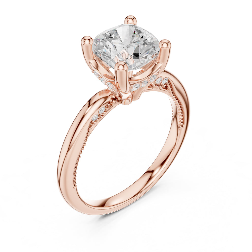 2.50 ct Ember Solitaire Engagement Ring 2.5ct Rose Gold Cushion