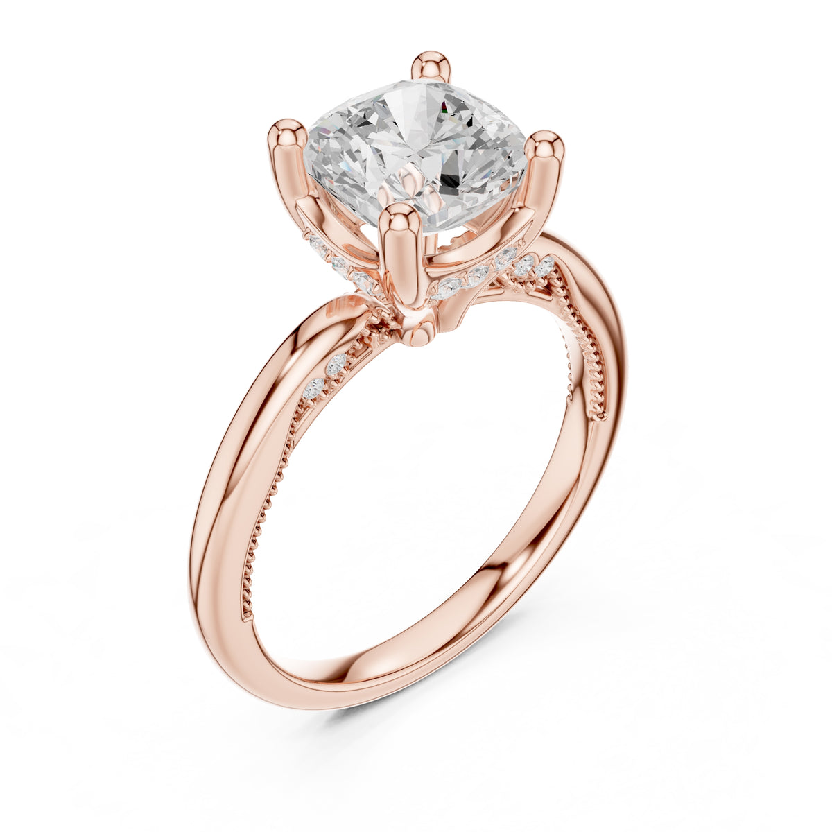 2.50 ct Ember Solitaire Engagement Ring 2.5ct Rose Gold Cushion
