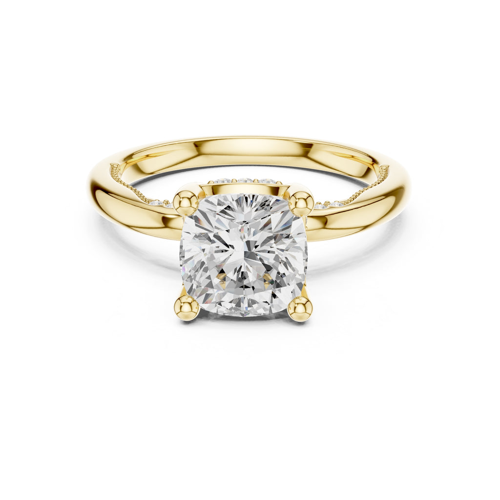 2.50 ct Ember Solitaire Engagement Ring 2.5ct Yellow Gold Cushion