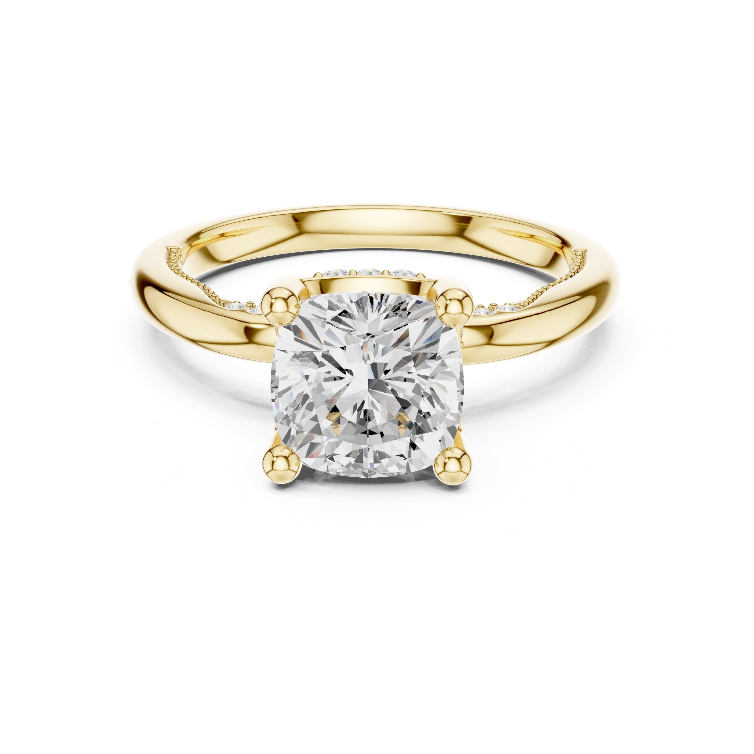 2.50 ct Ember Solitaire Engagement Ring 2.5ct Yellow Gold Cushion