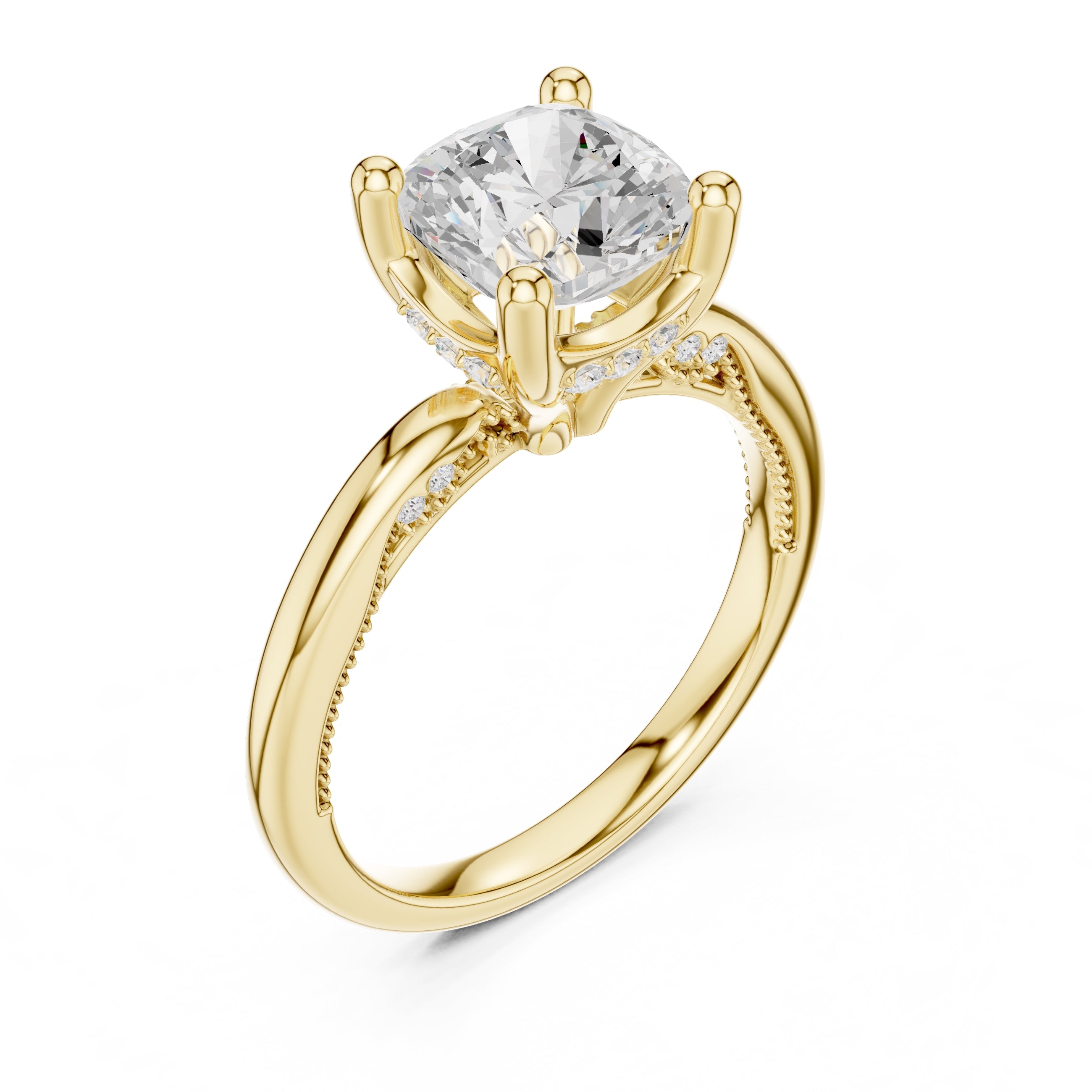 2.50 ct Ember Solitaire Engagement Ring 2.5ct Yellow Gold Cushion