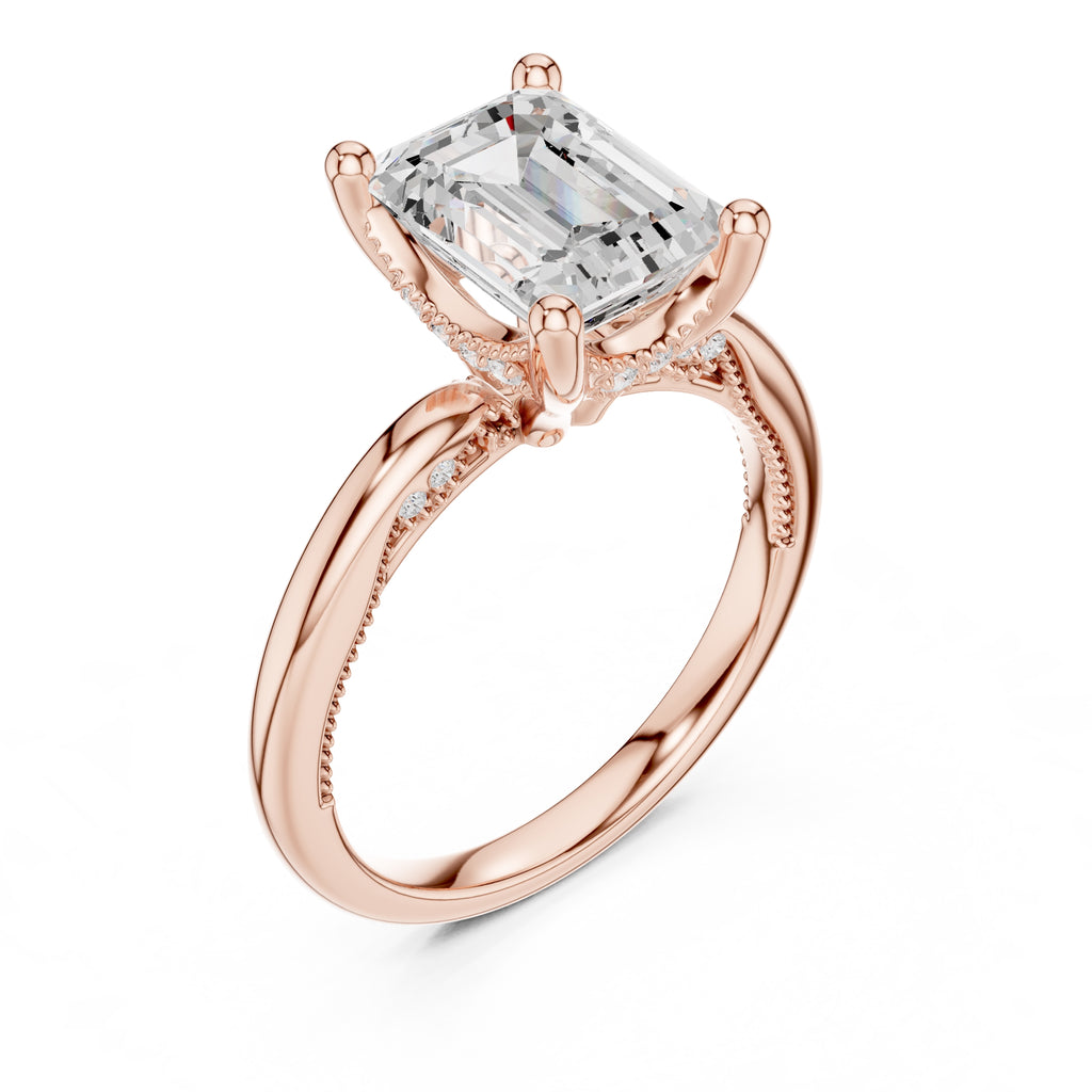 2.50 ct Ember Solitaire Engagement Ring 2.5ct Rose Gold Emerald