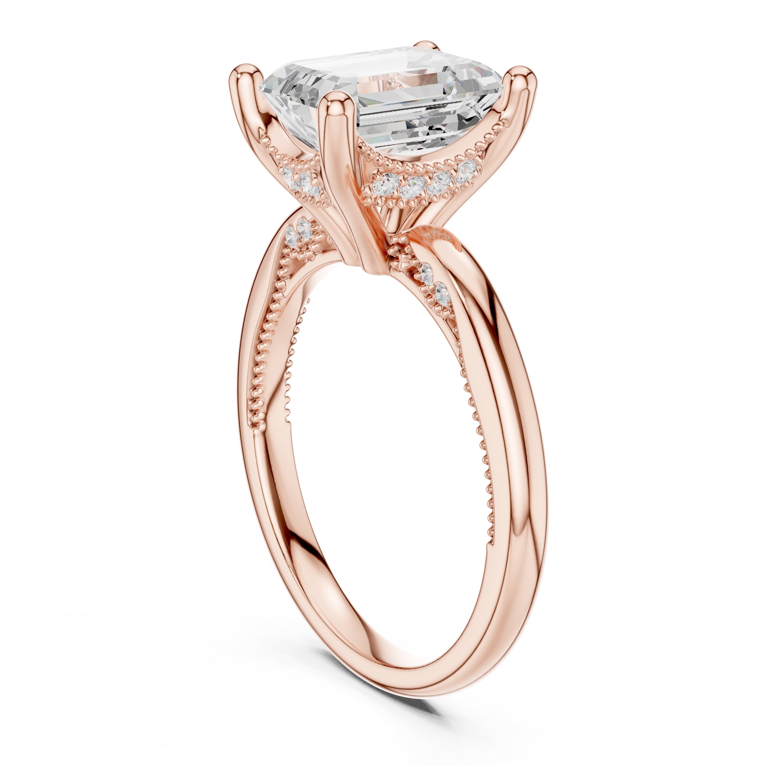 2.50 ct Ember Solitaire Engagement Ring 2.5ct Rose Gold Emerald