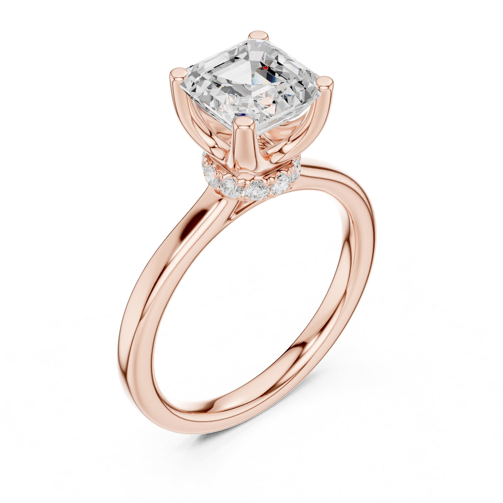 1.50 ct Crown Basket Engagement Ring 1.5ct Rose Gold Asscher