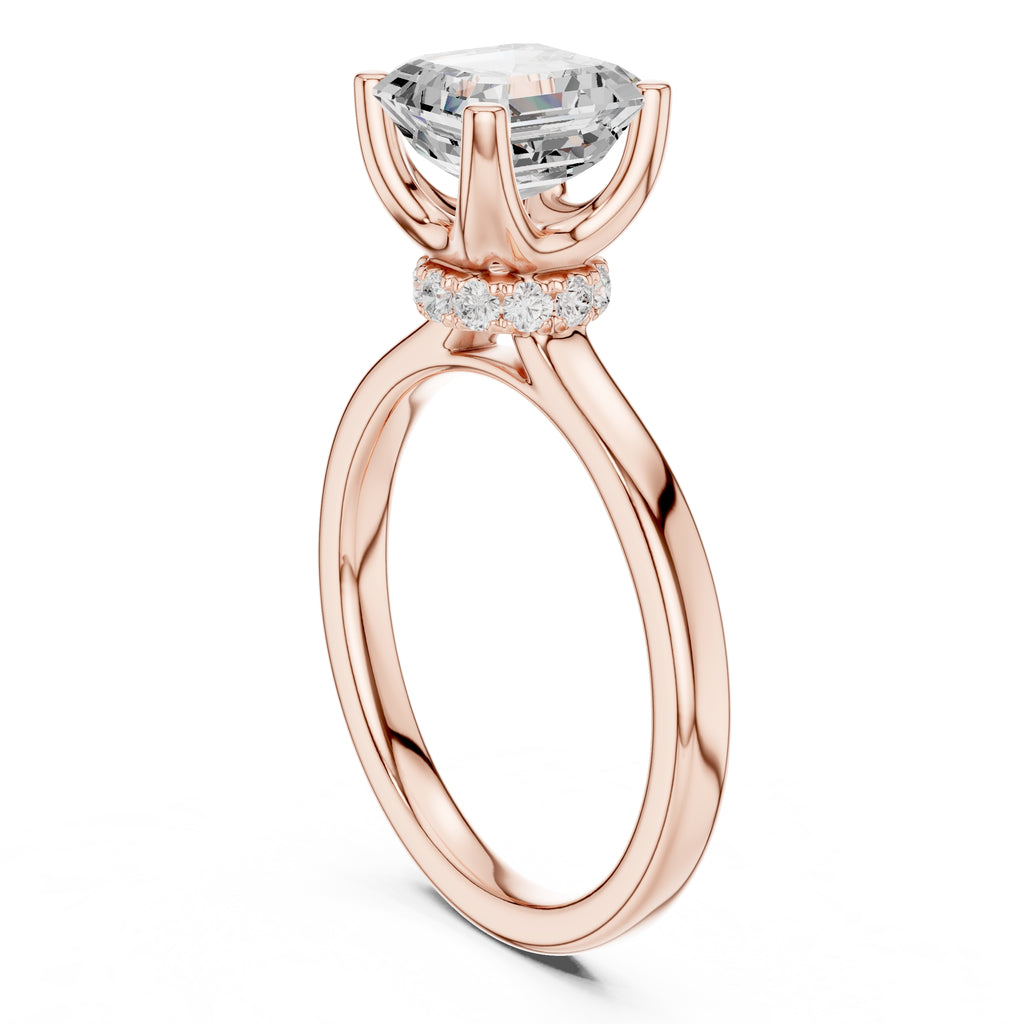 1.50 ct Crown Basket Engagement Ring 1.5ct Rose Gold Asscher