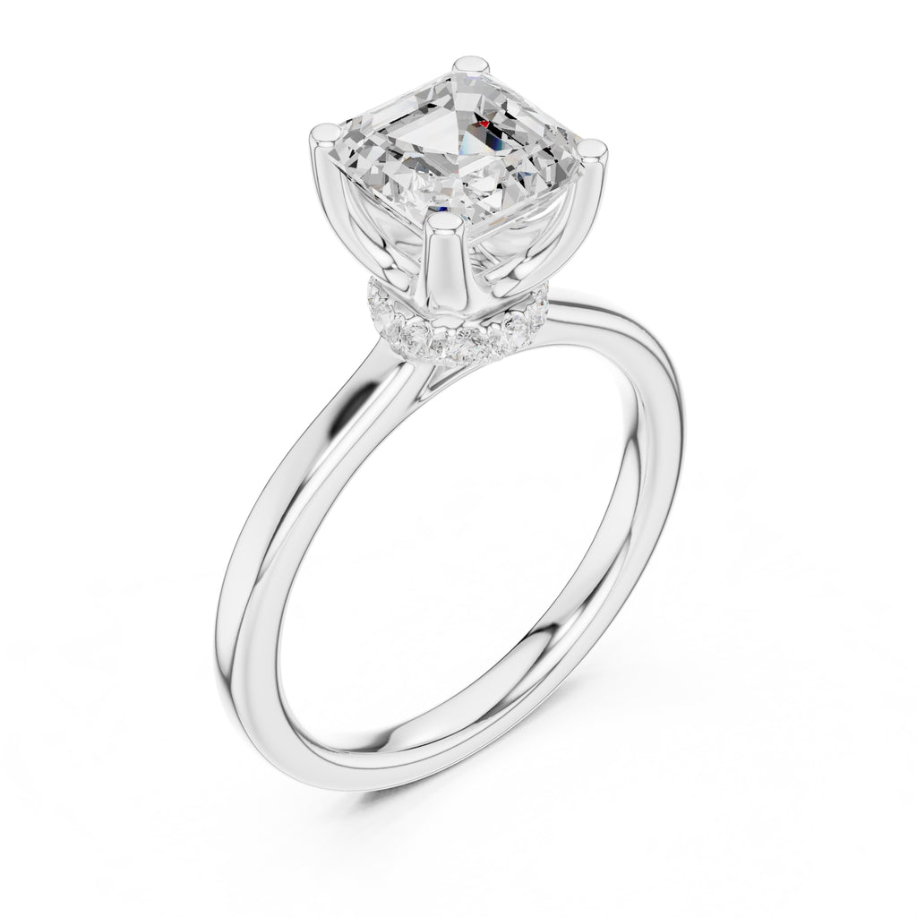 1.50 ct Crown Basket Engagement Ring 1.5ct White Gold Asscher