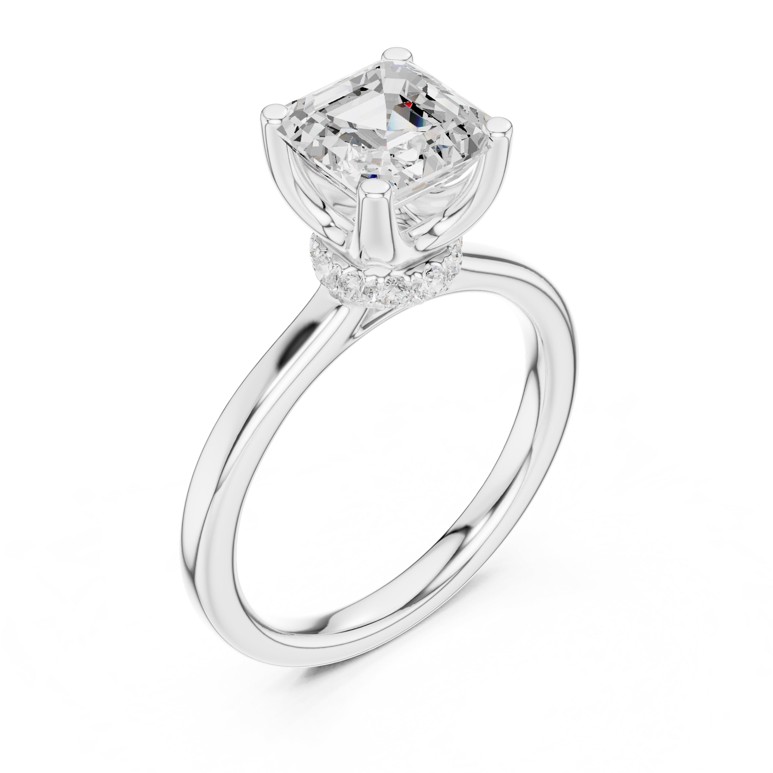 1.50 ct Crown Basket Engagement Ring 1.5ct White Gold Asscher