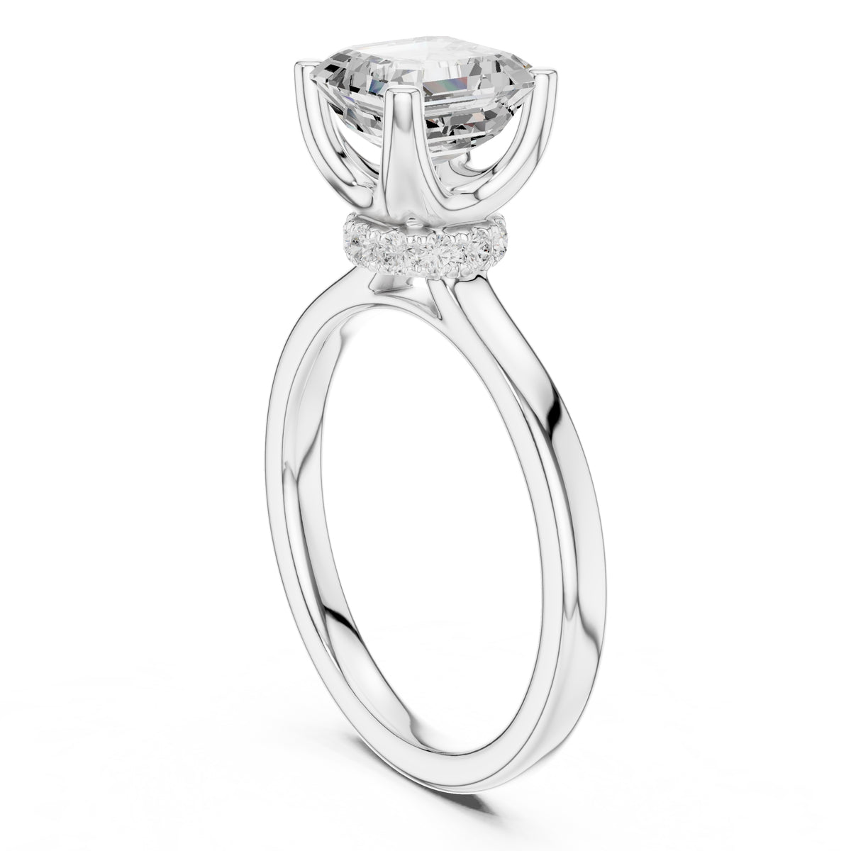 1.50 ct Crown Basket Engagement Ring 1.5ct White Gold Asscher