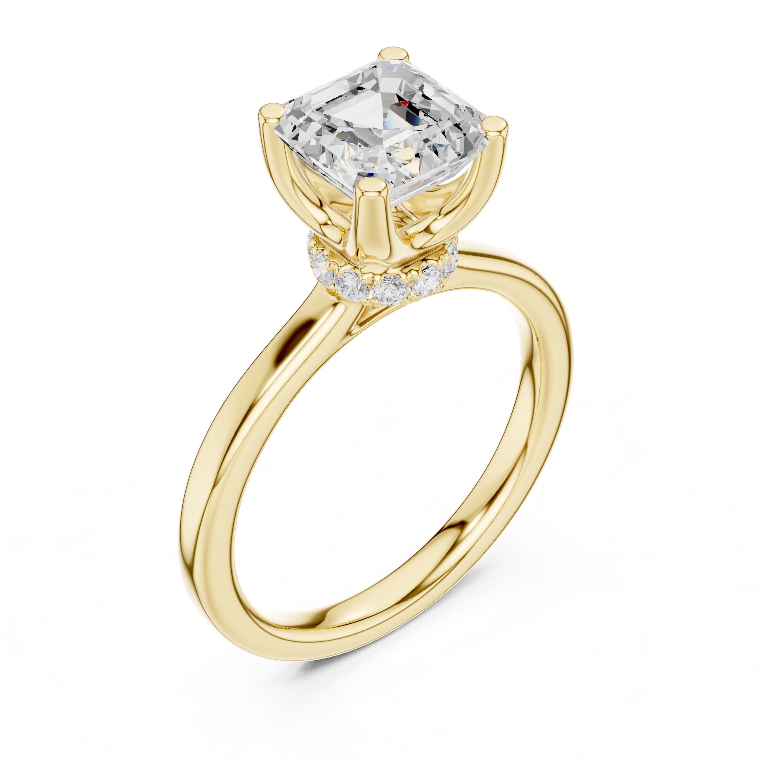 1.50 ct Crown Basket Engagement Ring 1.5ct Yellow Gold Asscher