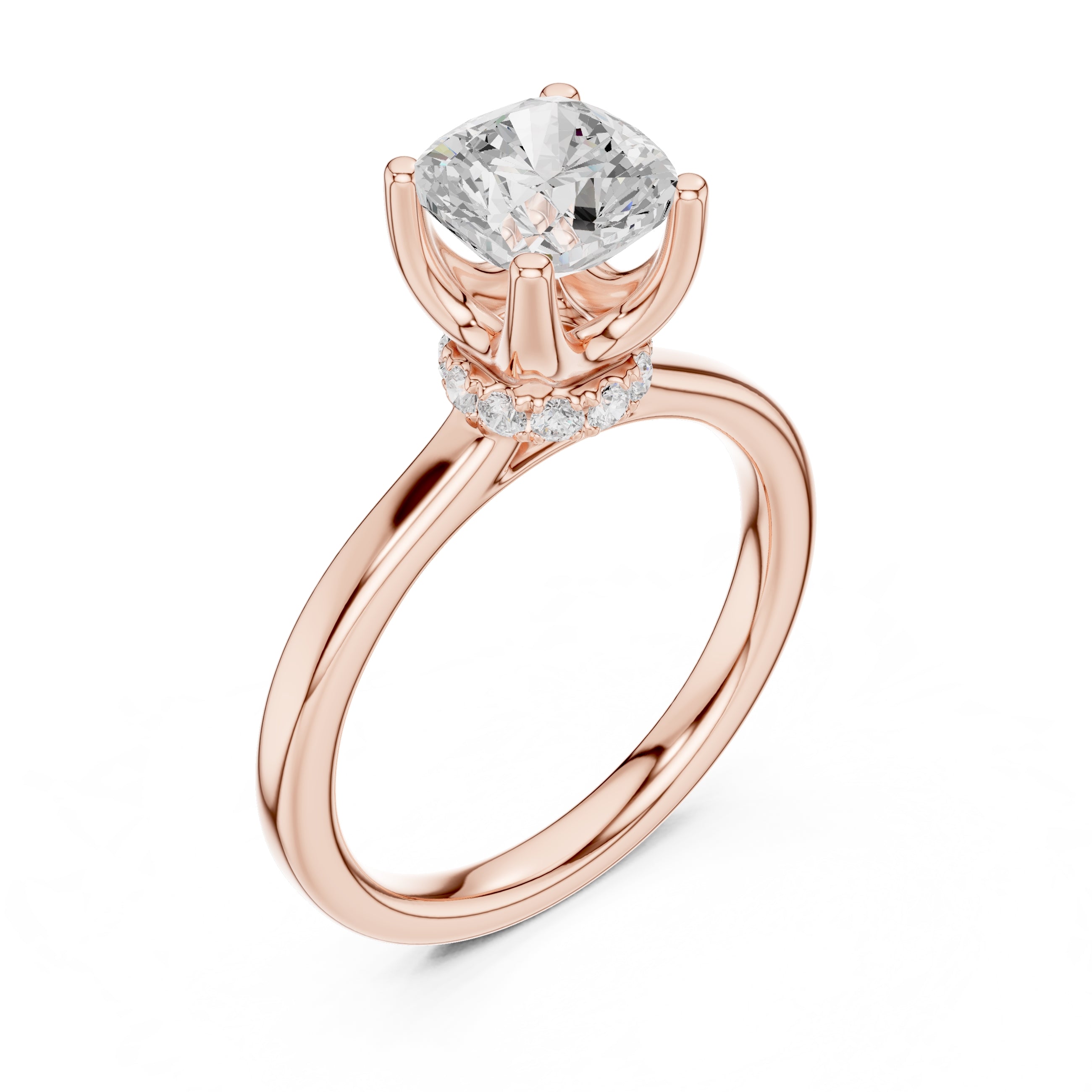 1.50 ct Crown Basket Engagement Ring 1.5ct Rose Gold Cushion
