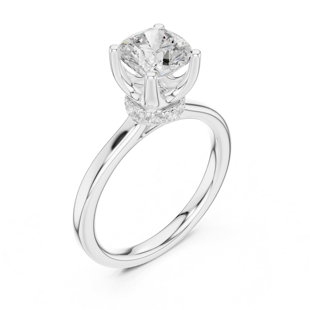 1.50 ct Crown Basket Engagement Ring 1.5ct White Gold Cushion