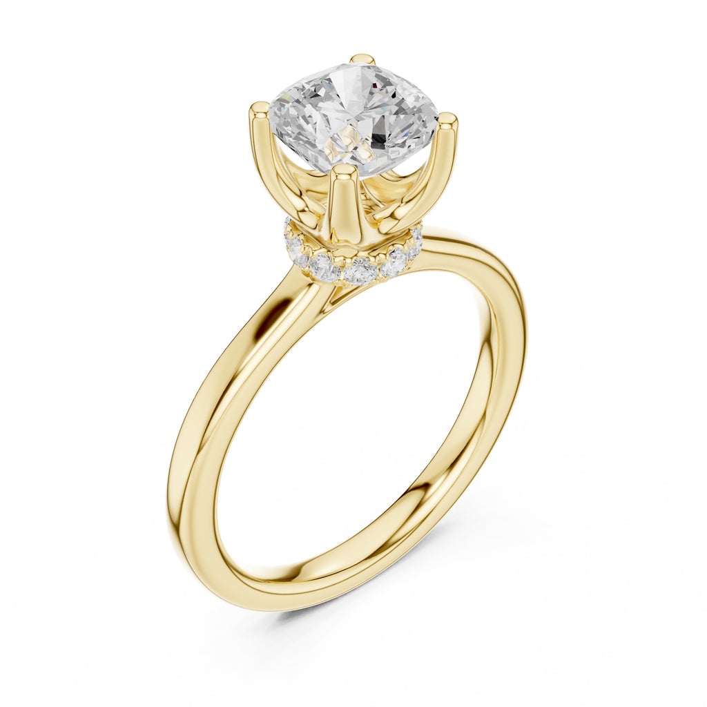 1.50 ct Crown Basket Engagement Ring 1.5ct Yellow Gold Cushion