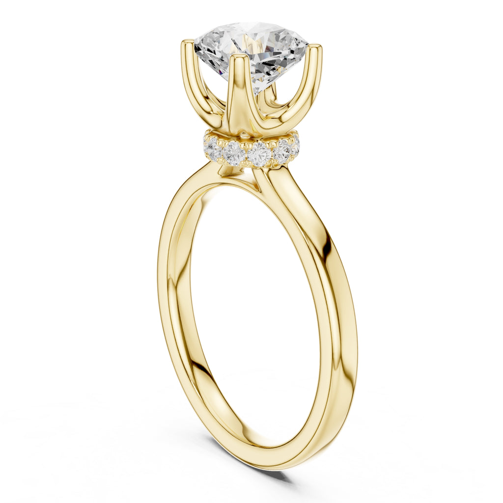 1.50 ct Crown Basket Engagement Ring 1.5ct Yellow Gold Cushion