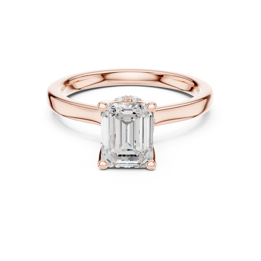 1.50 ct Crown Basket Engagement Ring 1.5ct Rose Gold Emerald