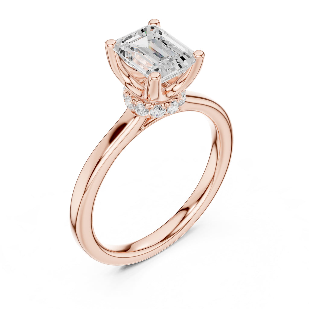 1.50 ct Crown Basket Engagement Ring 1.5ct Rose Gold Emerald