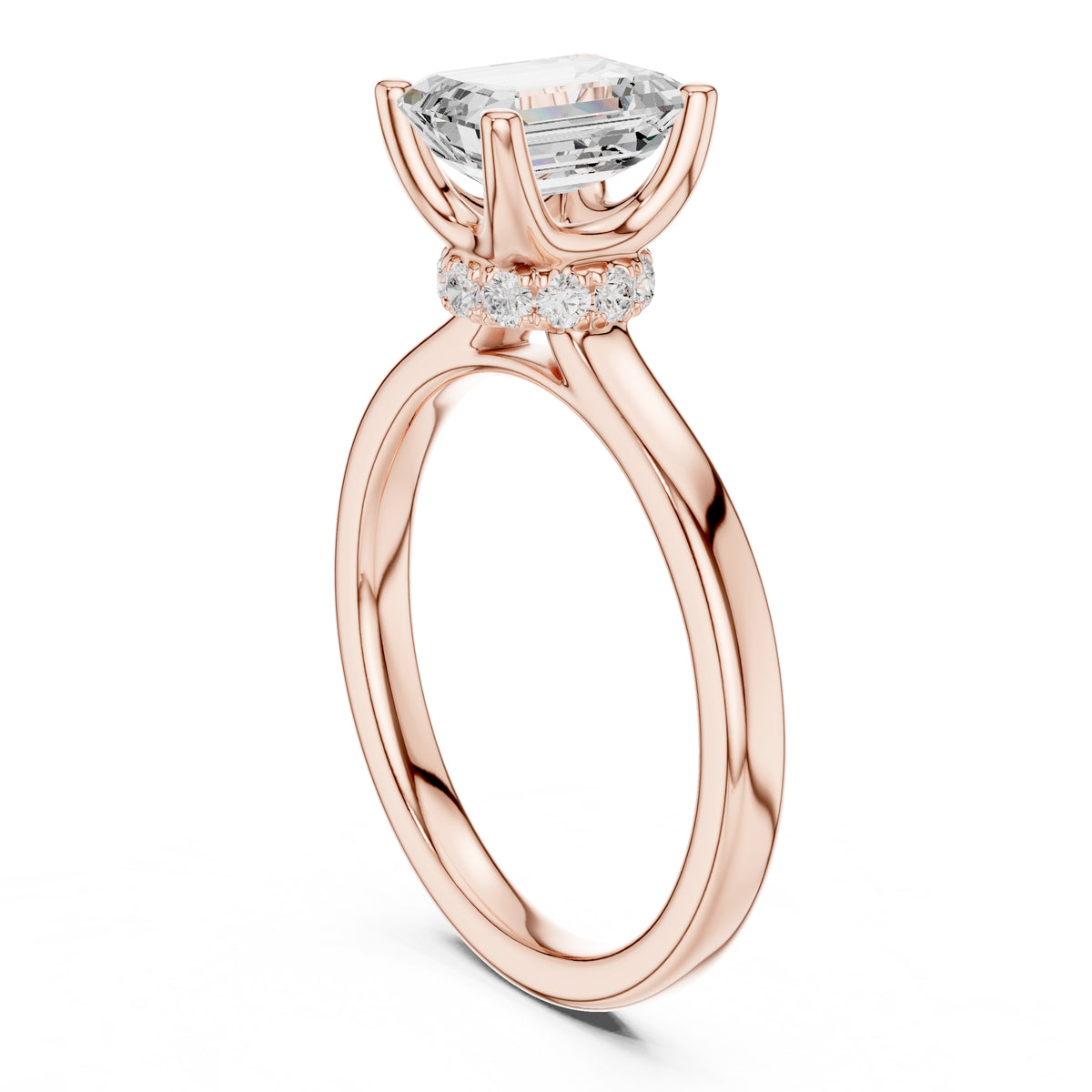 1.50 ct Crown Basket Engagement Ring 1.5ct Rose Gold Emerald
