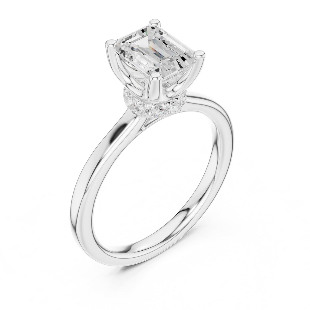1.50 ct Crown Basket Engagement Ring 1.5ct White Gold Emerald