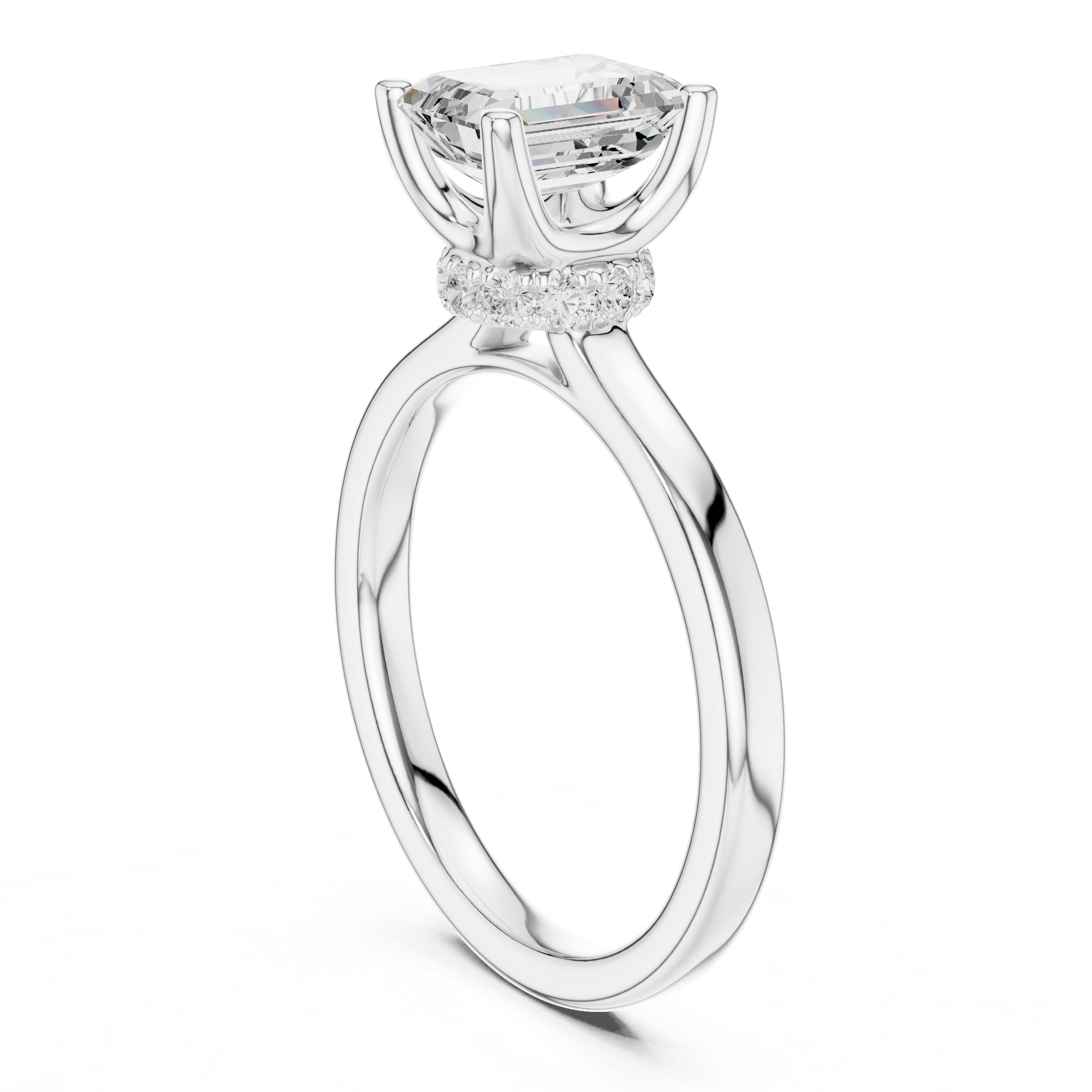 1.50 ct Crown Basket Engagement Ring 1.5ct White Gold Emerald