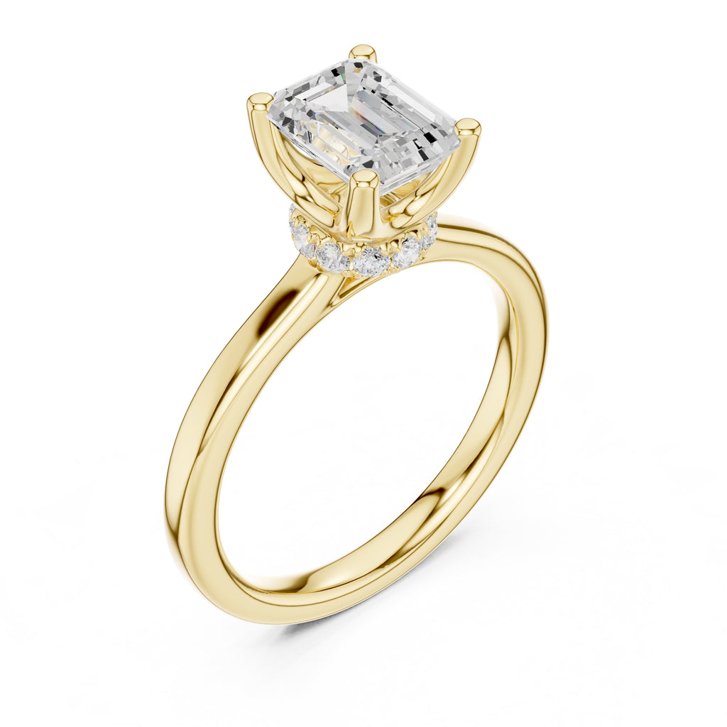 1.50 ct Crown Basket Engagement Ring 1.5ct Yellow Gold Emerald