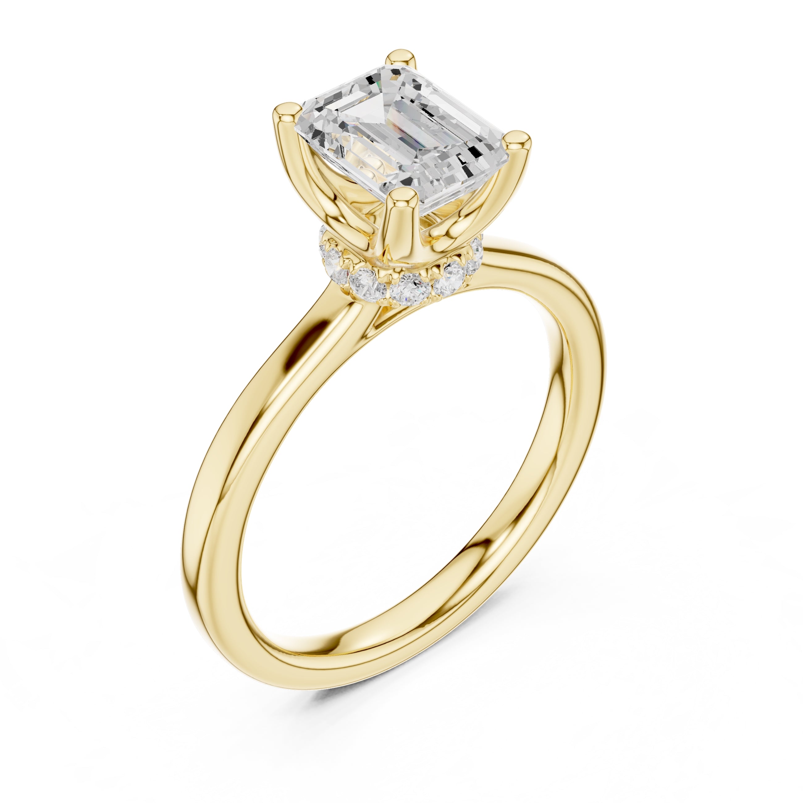 1.50 ct Crown Basket Engagement Ring 1.5ct Yellow Gold Emerald