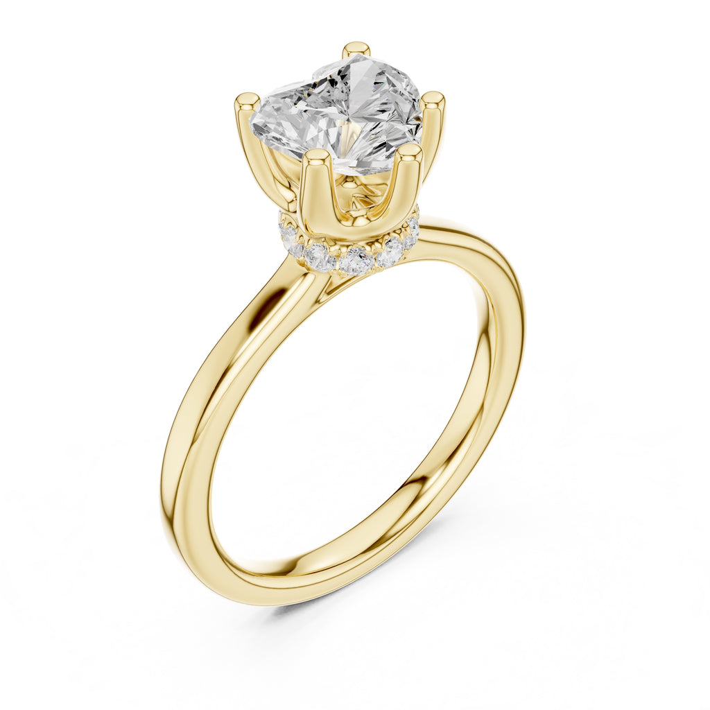 1.50 ct Crown Basket Engagement Ring 1.5ct Yellow Gold Heart
