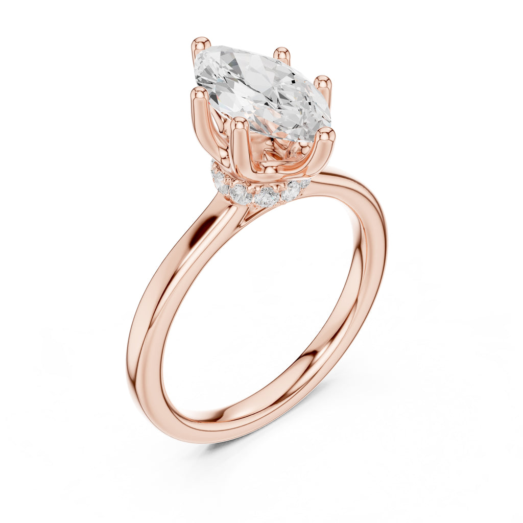 1.50 ct Crown Basket Engagement Ring 1.5ct Rose Gold Marquise