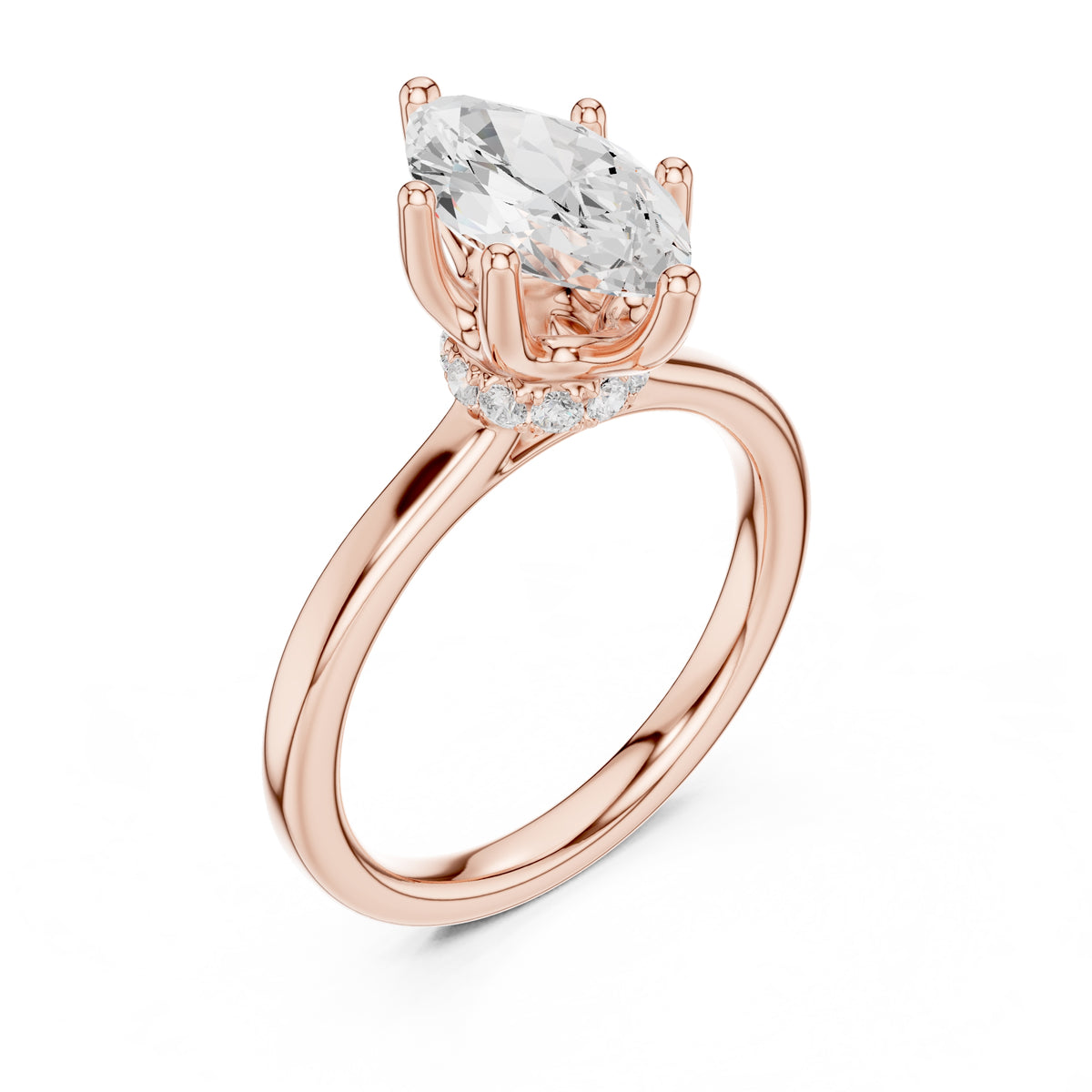 1.50 ct Crown Basket Engagement Ring 1.5ct Rose Gold Marquise