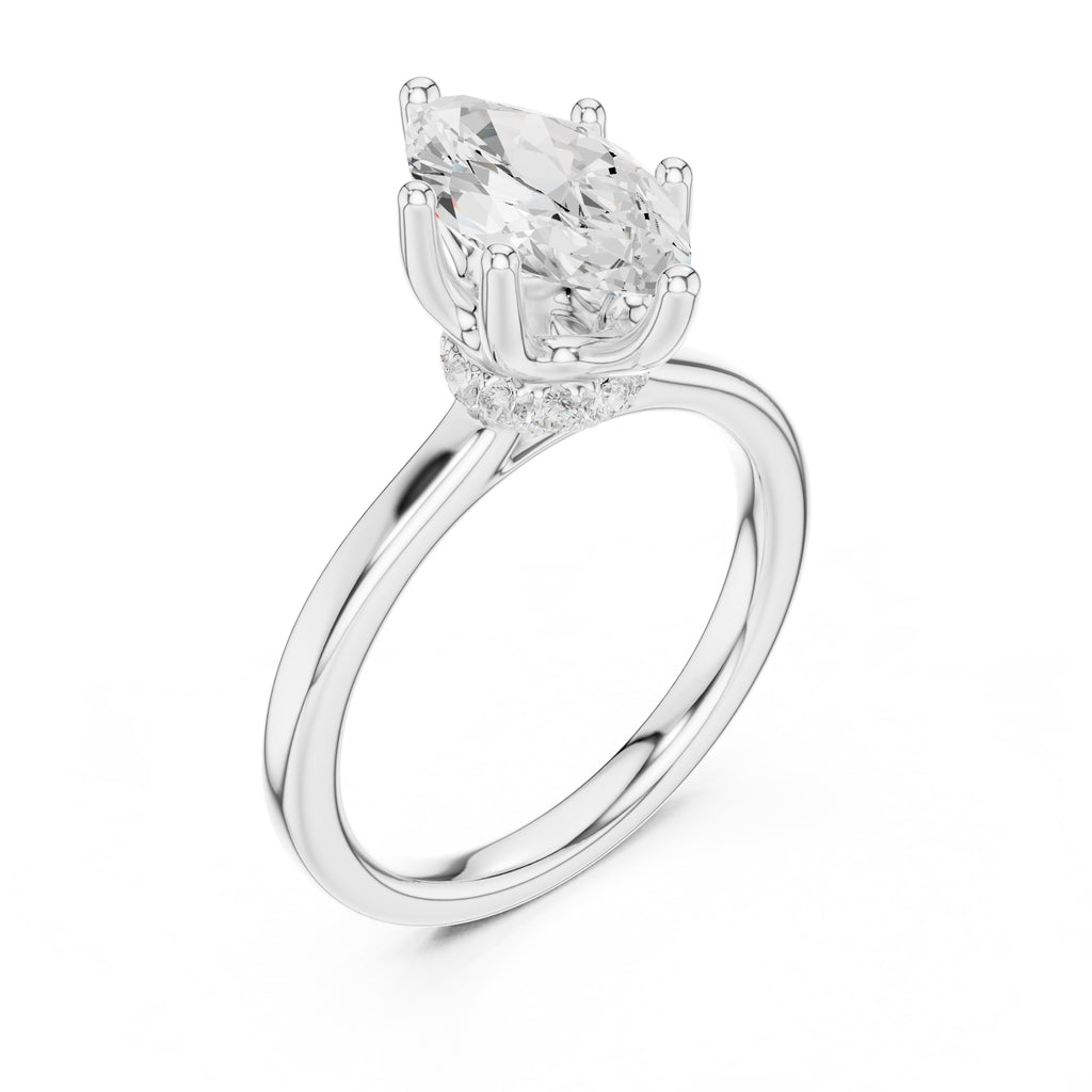 1.50 ct Crown Basket Engagement Ring 1.5ct White Gold Marquise