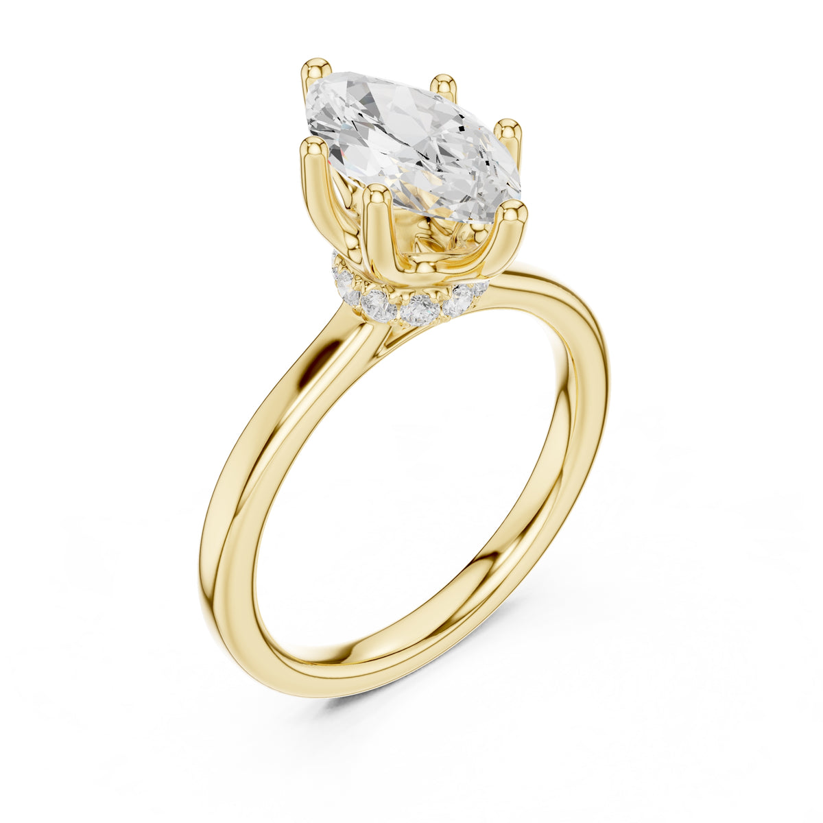 1.50 ct Crown Basket Engagement Ring 1.5ct Yellow Gold Marquise