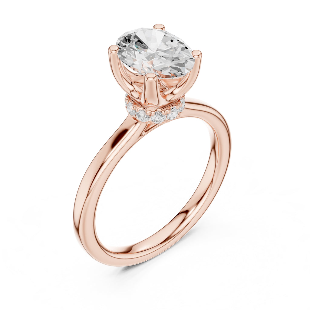1.50 ct Crown Basket Engagement Ring 1.5ct Rose Gold Oval