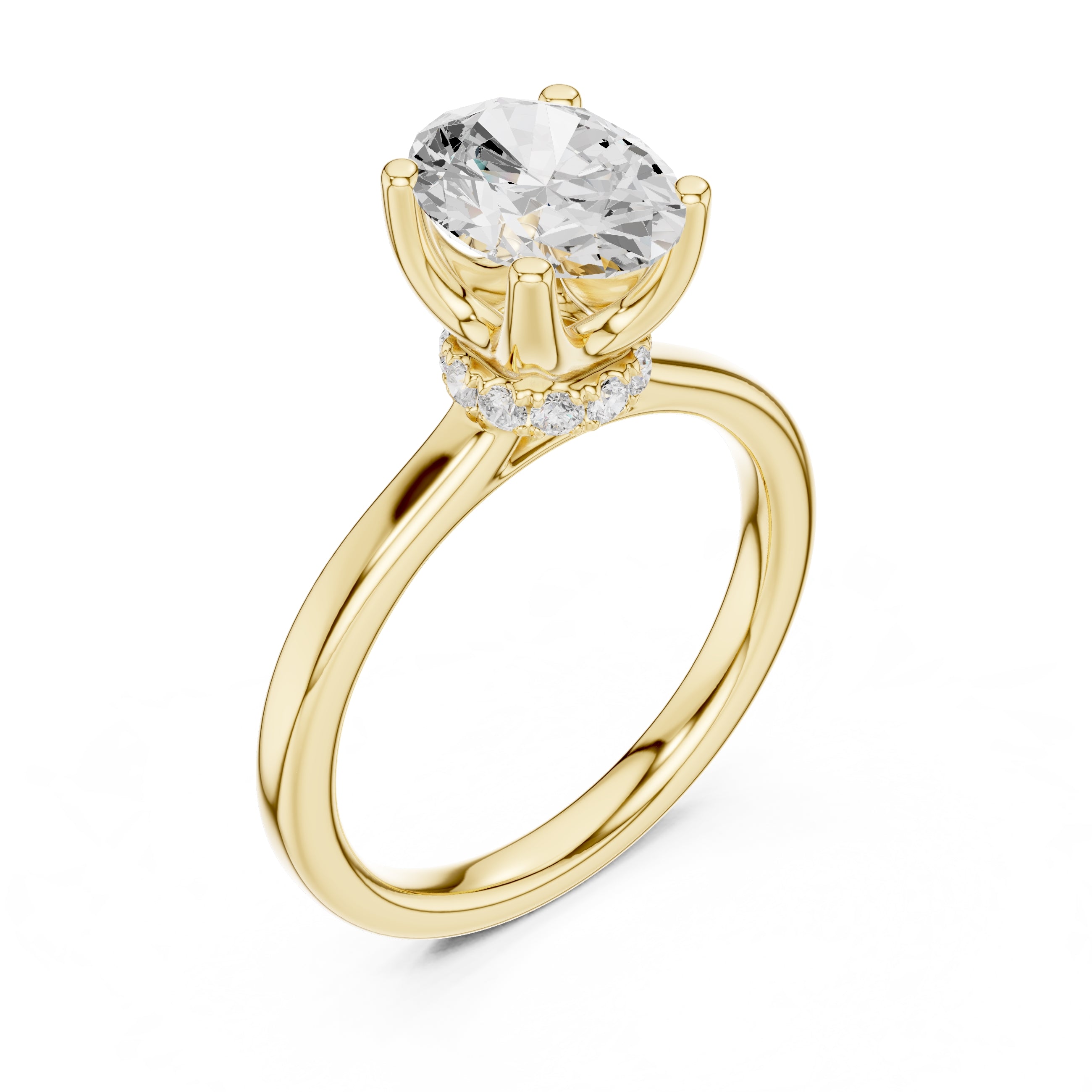 1.50 ct Crown Basket Engagement Ring 1.5ct Yellow Gold Oval