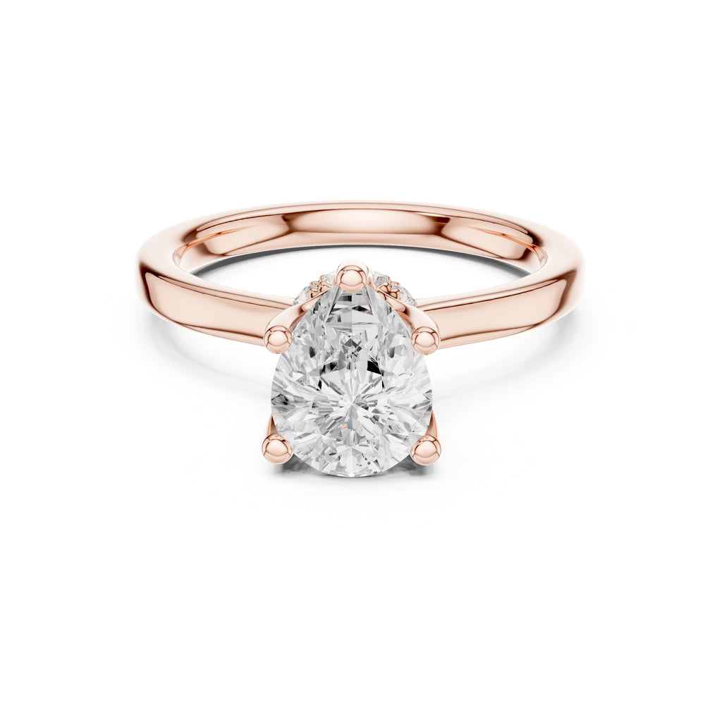 1.50 ct Crown Basket Engagement Ring 1.5ct Rose Gold Pear