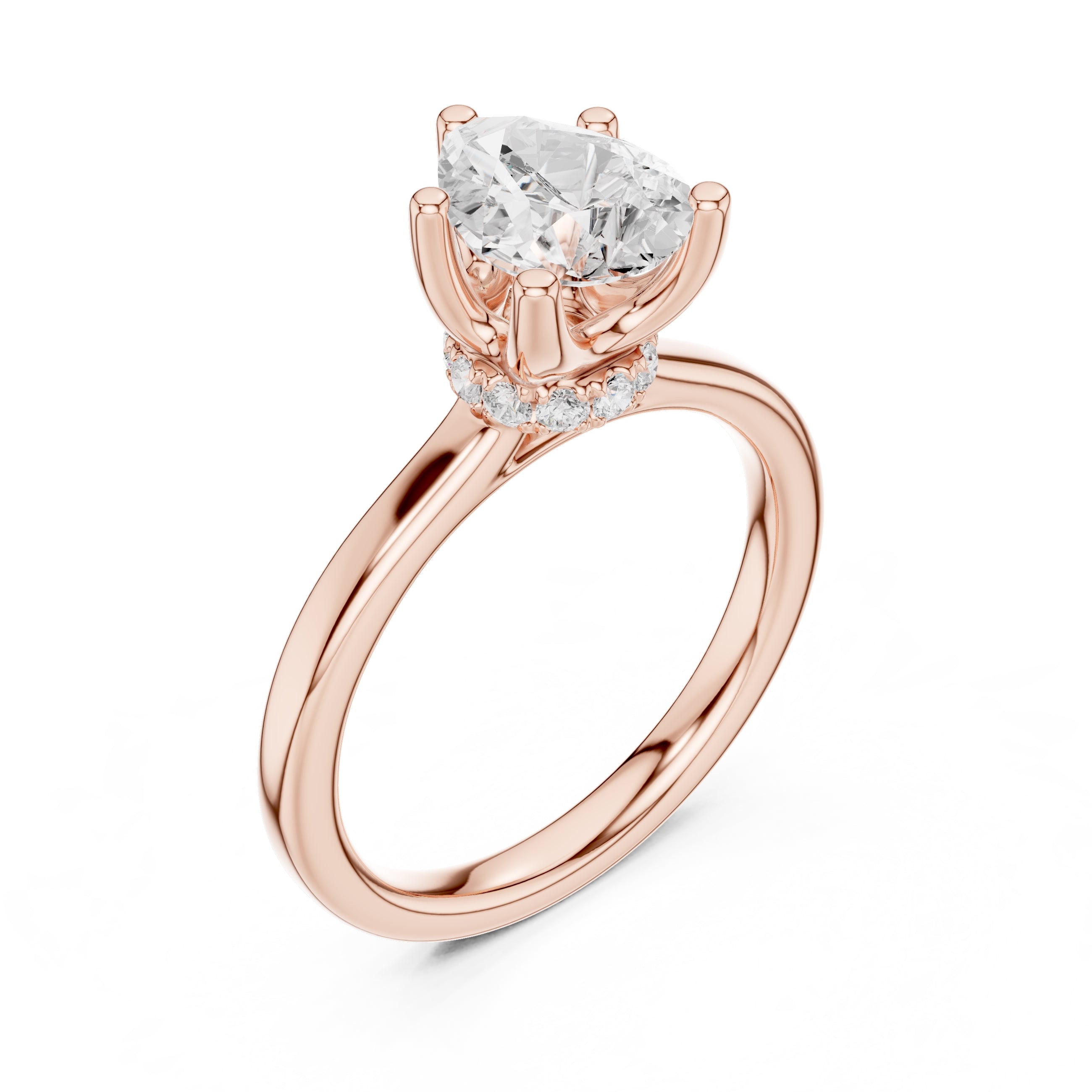1.50 ct Crown Basket Engagement Ring 1.5ct Rose Gold Pear