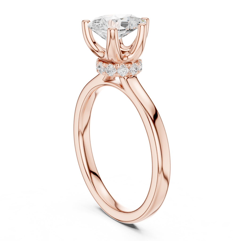 1.50 ct Crown Basket Engagement Ring 1.5ct Rose Gold Pear