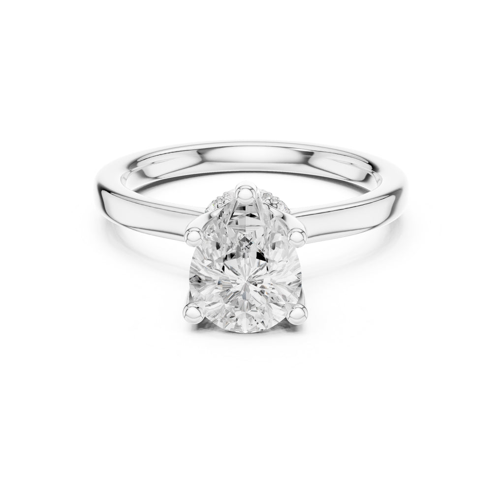 1.50 ct Crown Basket Engagement Ring 1.5ct White Gold Pear
