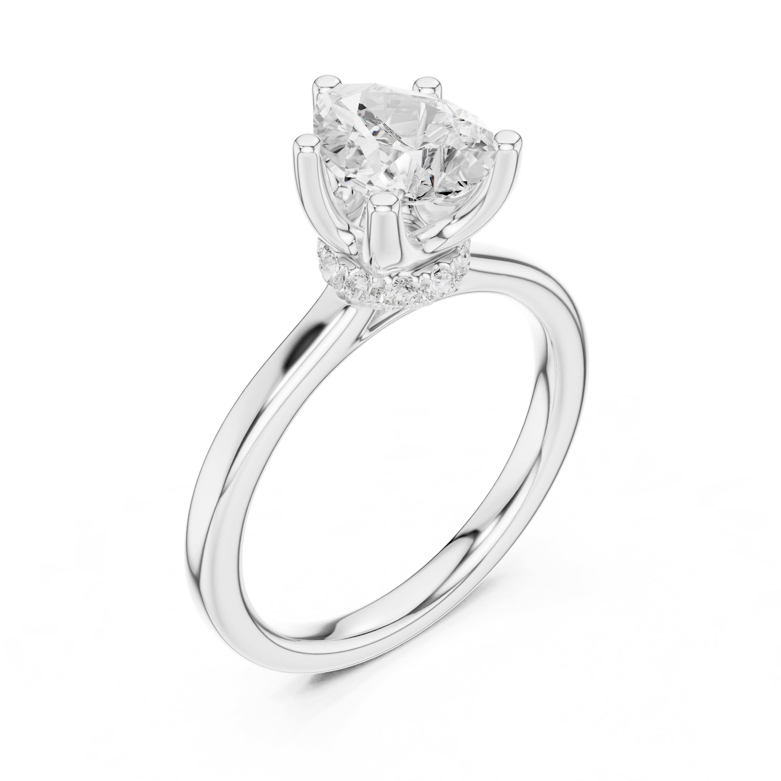 1.50 ct Crown Basket Engagement Ring 1.5ct White Gold Pear