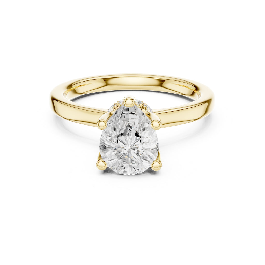 1.50 ct Crown Basket Engagement Ring 1.5ct Yellow Gold Pear