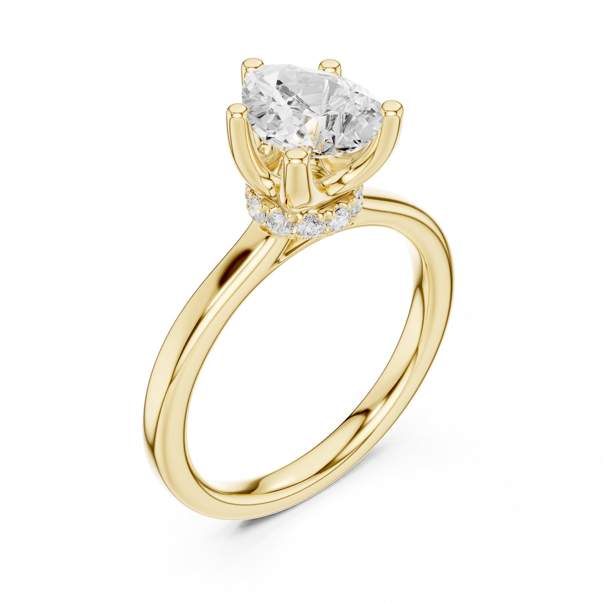 1.50 ct Crown Basket Engagement Ring 1.5ct Yellow Gold Pear