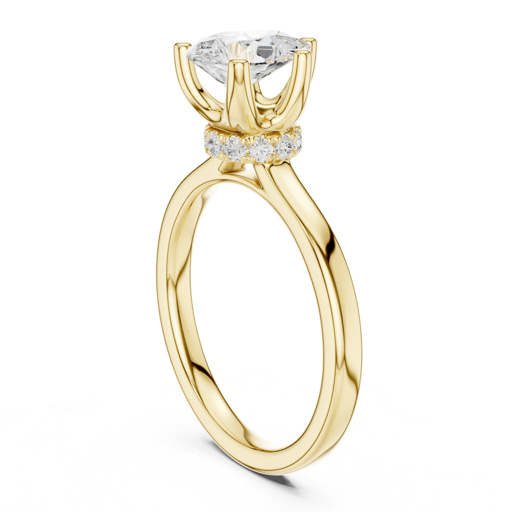 1.50 ct Crown Basket Engagement Ring 1.5ct Yellow Gold Pear