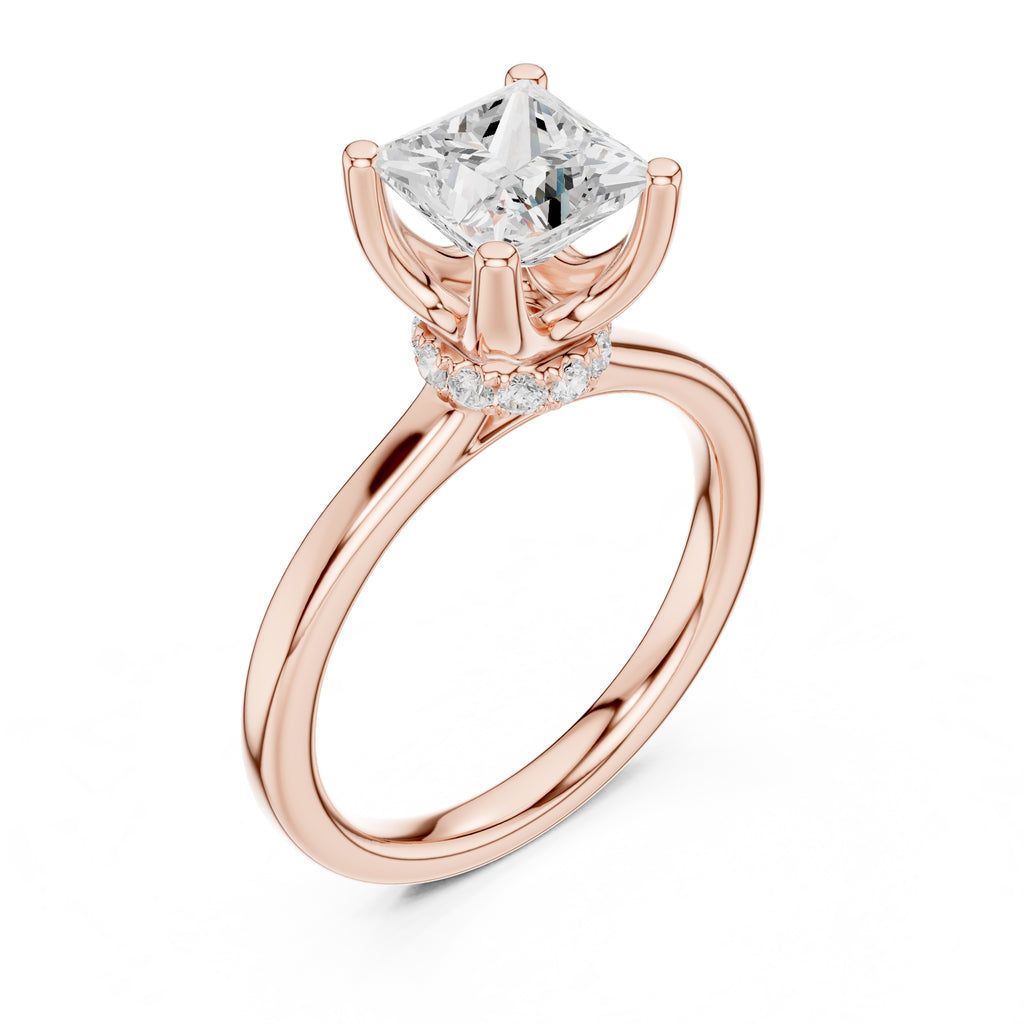 1.50 ct Crown Basket Engagement Ring 1.5ct Rose Gold Princess