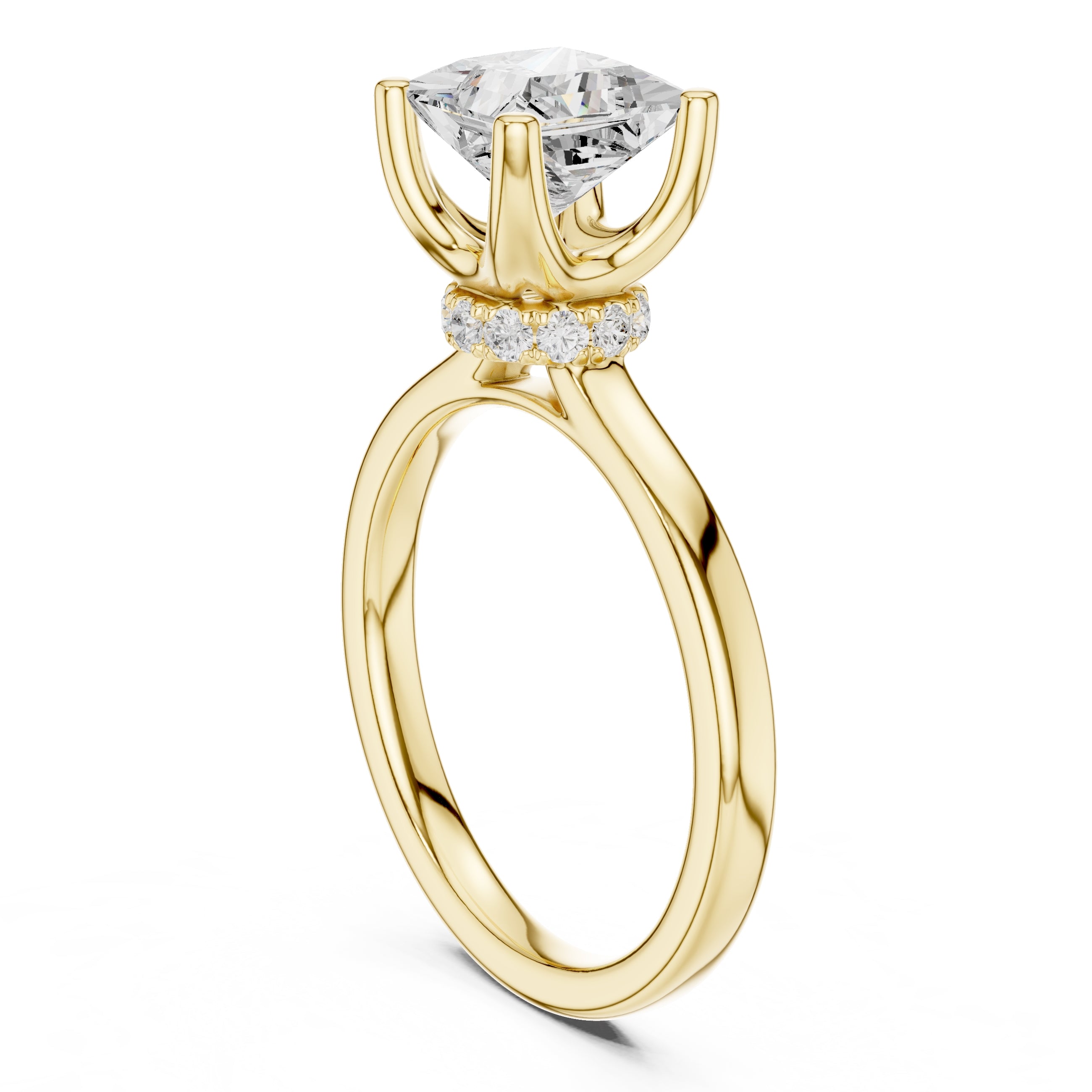 1.50 ct Crown Basket Engagement Ring 1.5ct Yellow Gold Princess