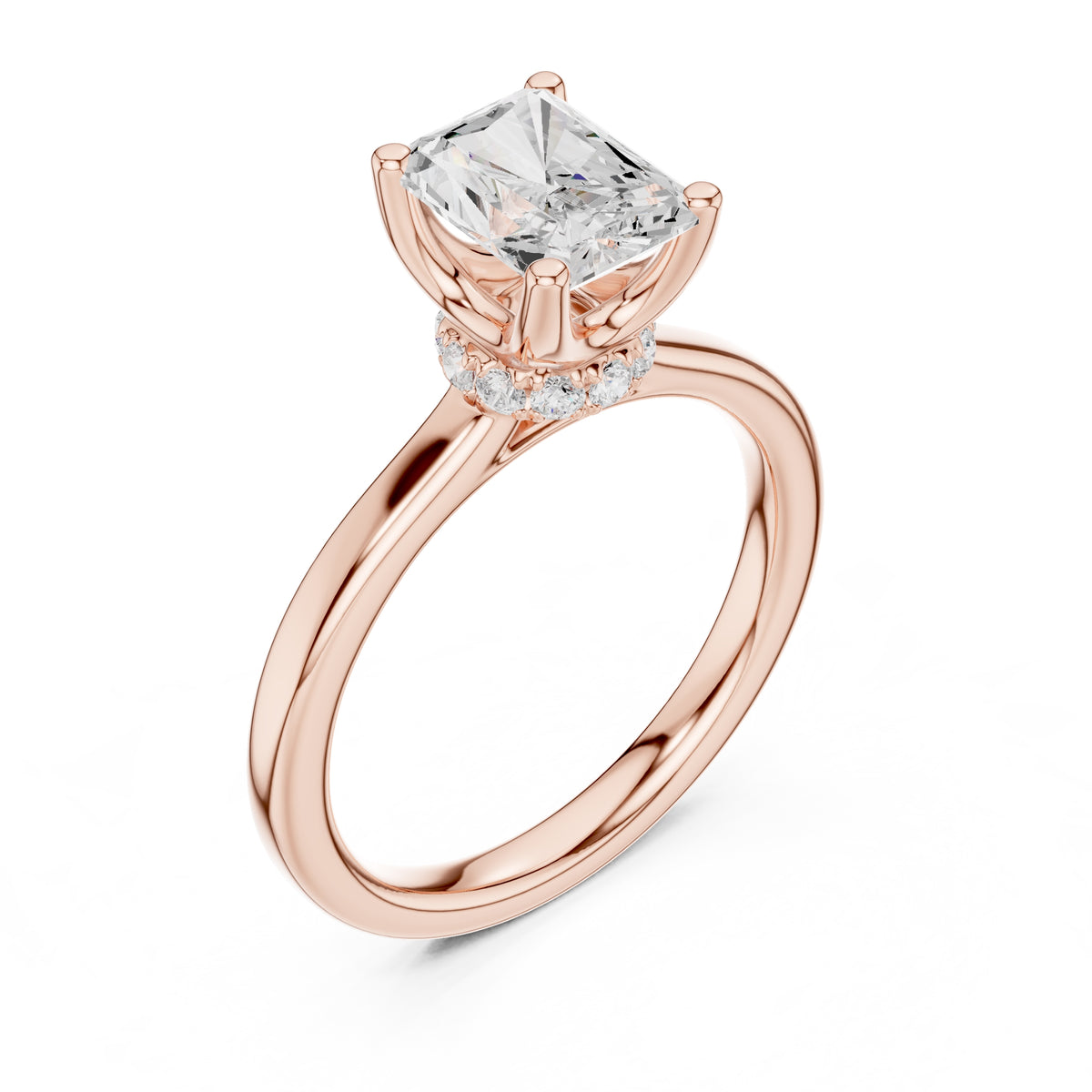1.50 ct Crown Basket Engagement Ring 1.5ct Rose Gold Radiant