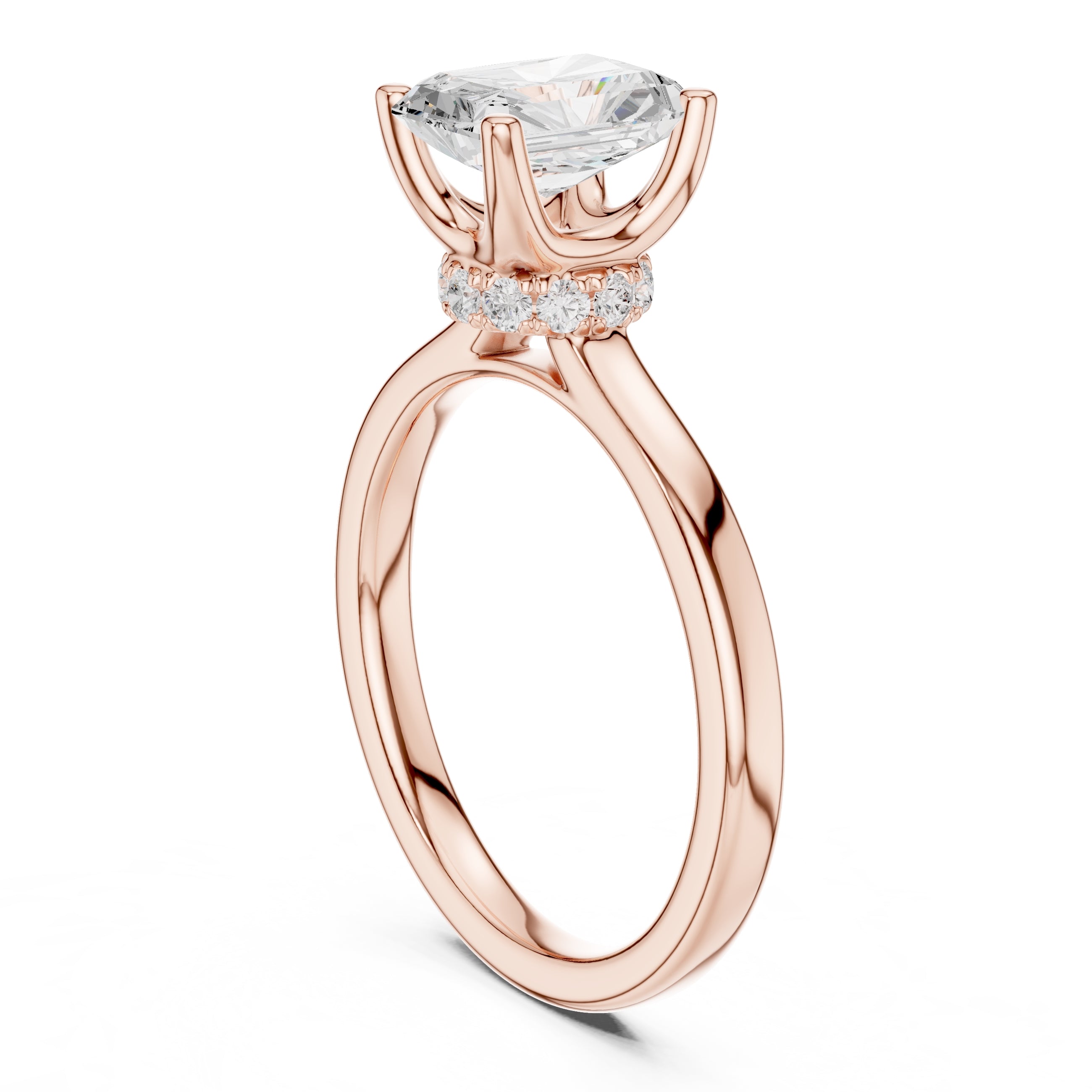 1.50 ct Crown Basket Engagement Ring 1.5ct Rose Gold Radiant