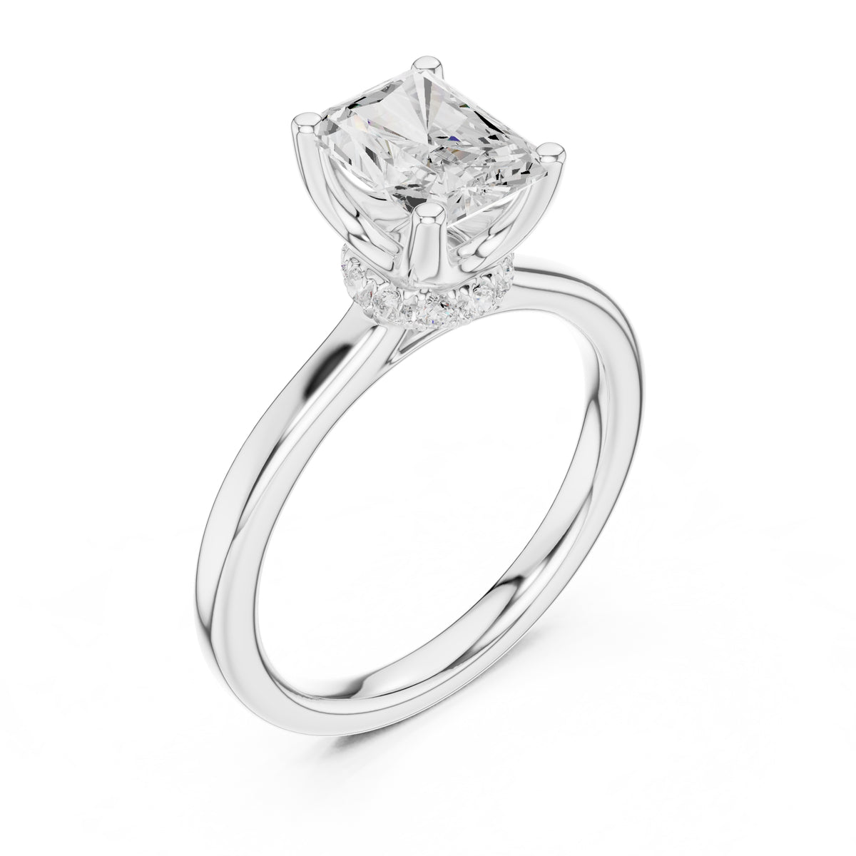 1.50 ct Crown Basket Engagement Ring 1.5ct White Gold Radiant