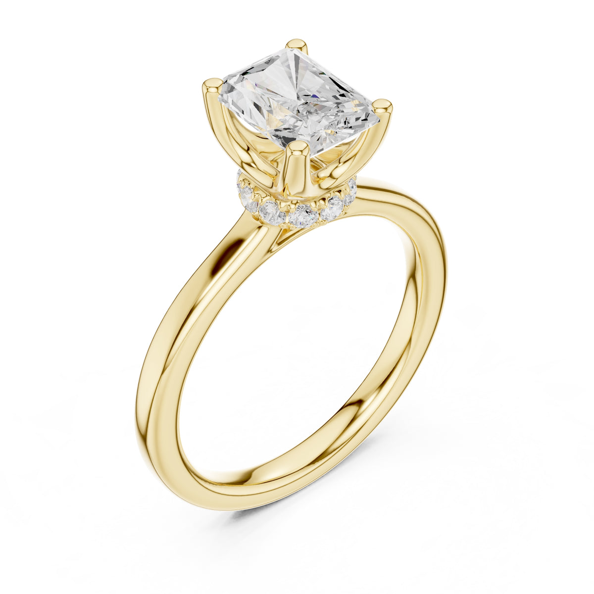 1.50 ct Crown Basket Engagement Ring 1.5ct Yellow Gold Radiant