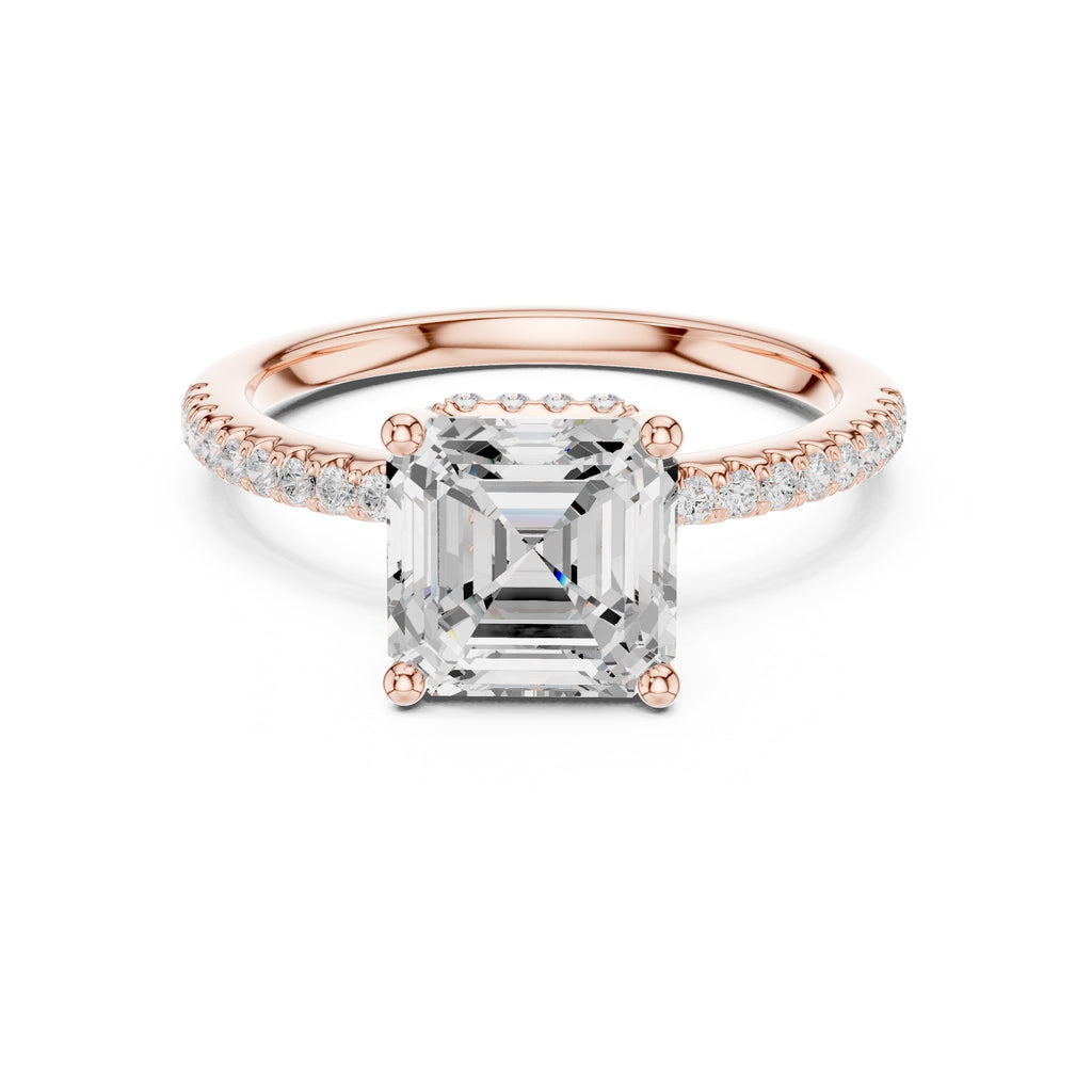 2.00 ct Vela Pavé Engagement Ring 2ct Rose Gold Asscher
