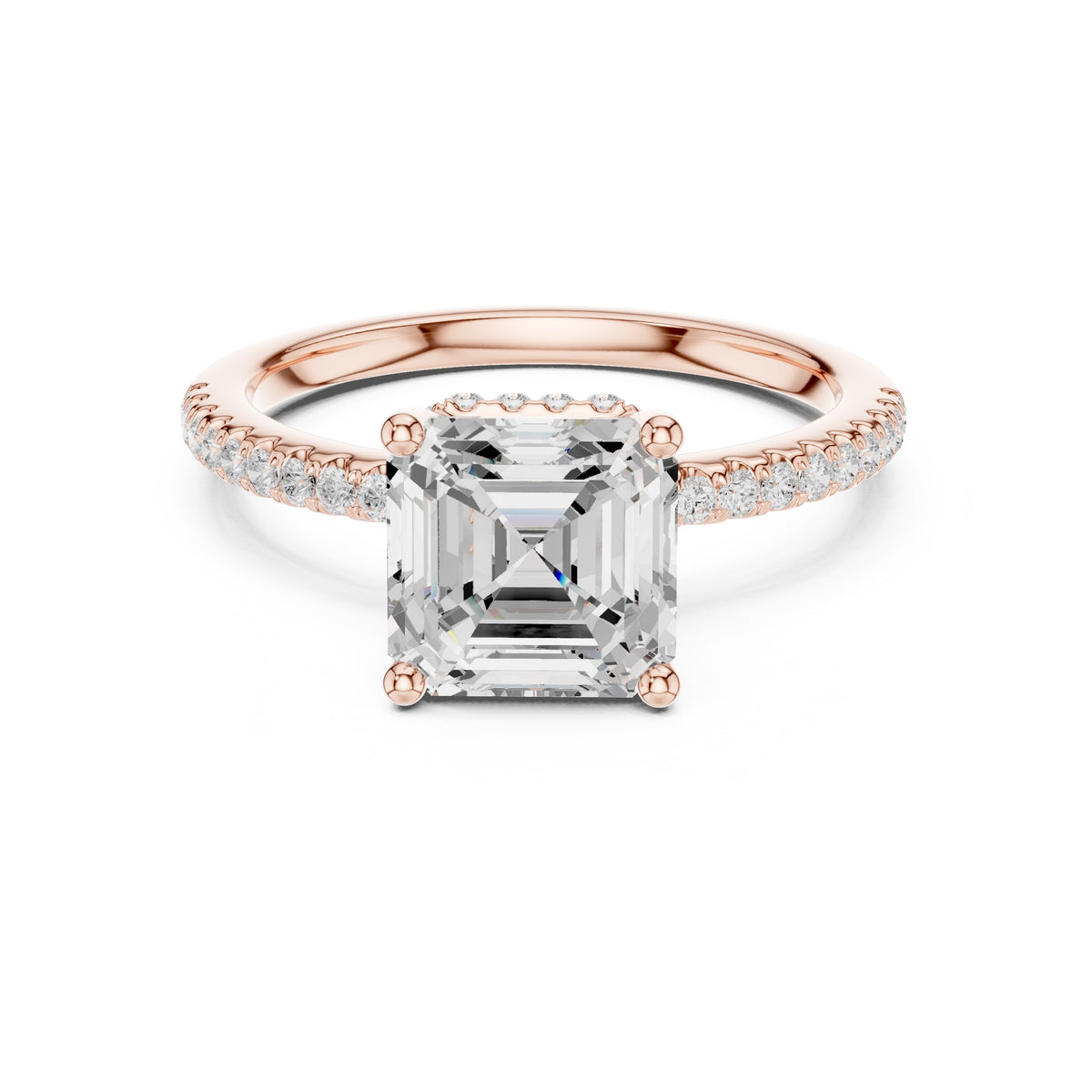 2.00 ct Vela Pavé Engagement Ring 2ct Rose Gold Asscher